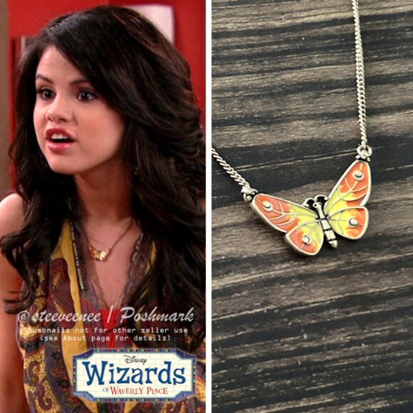 Yellow and Orange Enamel Butterfly Necklace ASO Alex Russo - Picture 2 of 12